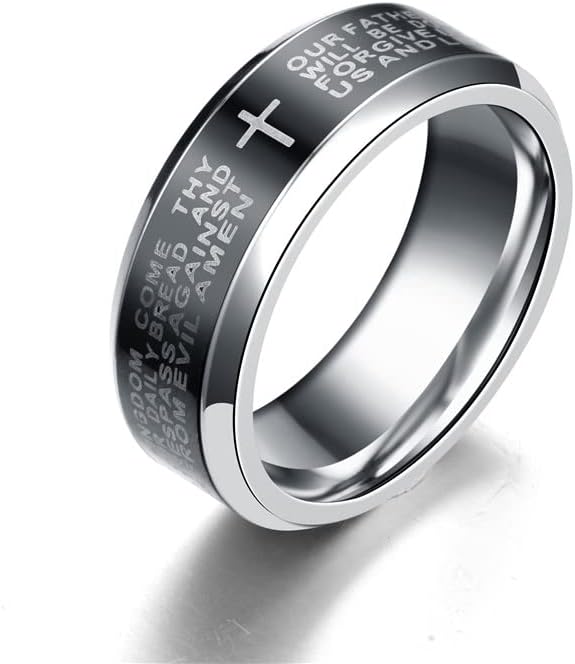 Kolesso 8mm Inglês Serenity Bible Oração Cruz Rings For Men Ring Wedding Ring Ring-11681 Ring-11681