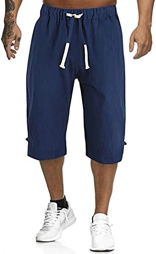 Ticcoy Mens 3/4 shorts de corredor Capri Pants abaixo do treino de treino de joelho algodão e linho cintura elástica e bolsos elásticos