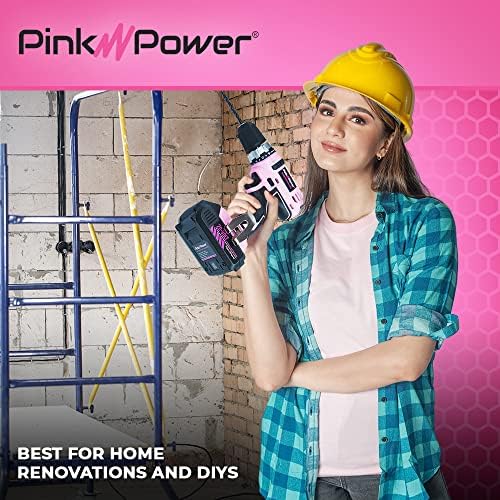 Drill rosa rosa Conjunto de perfuração para mulheres 20V Kit de ferramenta de broca sem fio para mulheres,