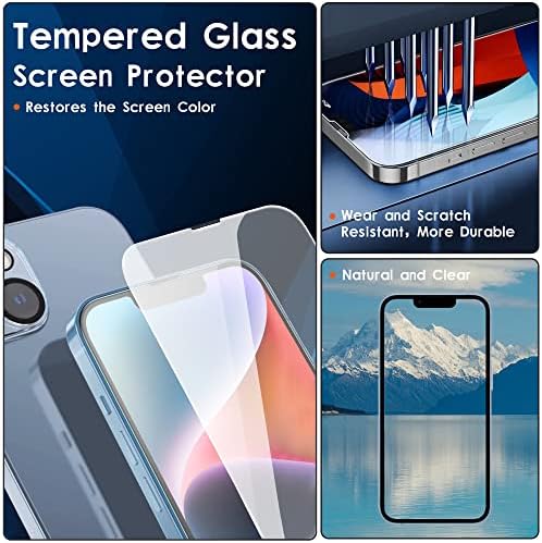 5 em 1 Projetado para iPhone 14 Case 6.1 polegadas, com 2 protetor de tela de vidro temperado com 2