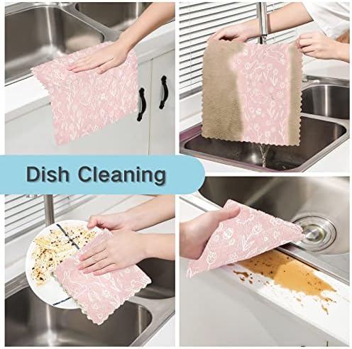 Cataku Coelhinhos fofos panos de prato de cozinha rosa para lavar pratos de lavagem reutilizável Toalhas