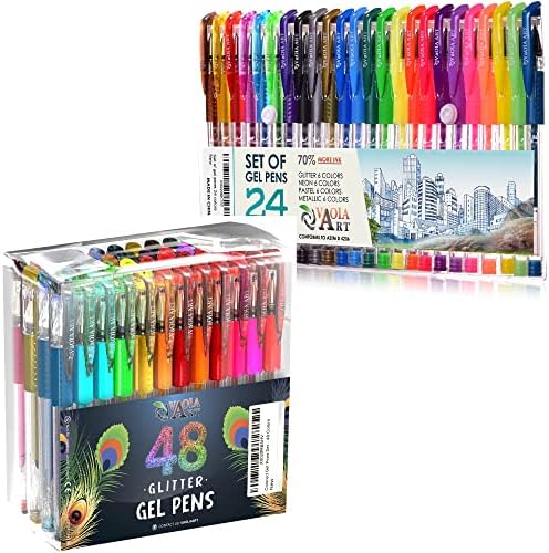 Canetas de gel colorido de arte Vaola ​​- conjuntos de 24 canetas de gel e 48 canetas de gel