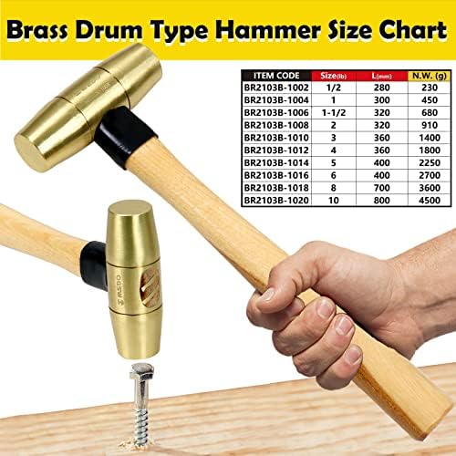 Hammer de latão Wedo 1-1/2lb, martelo de madeira, martelo de trenó, martelo de bronze sólido, alça de martelo