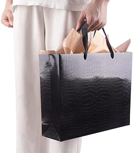 LyForpyton Grandes sacos de presente pretos com papel de seda 13 x10 x3.5 Alligator Padrão de papel para