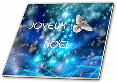 Imagem 3drose de Joyeux Noel em bokeh azul com pomba de paz branca - azulejos