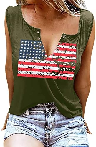4 de julho Tampas de tanque de camisa para mulheres sem mangas V camiseta de pescoço EUA Estrelas