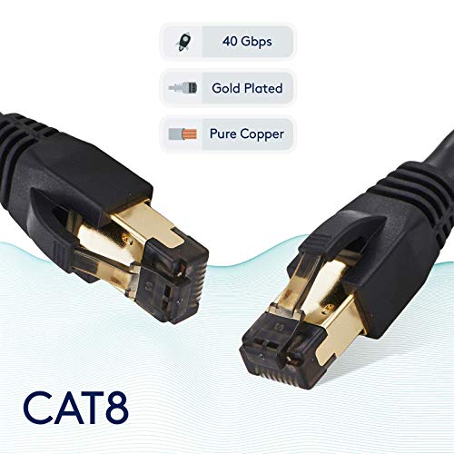 CAT 8 Rede de cabo Ethernet Patch azul 0,5ft 40gbps, 2000mHz Copper 26awg s/ftp bloco de desempenho de