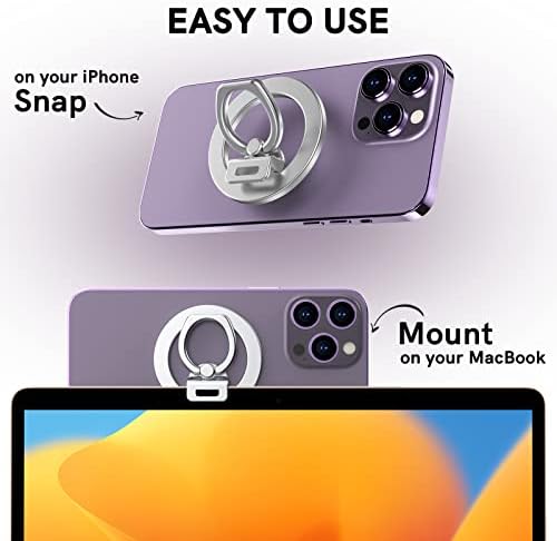 Delidigi compatível com o suporte da câmera MagSafe Ring Holder Continuity com MagSafe para MacBook, Kickstand ajustável do anel de dedo para iPhone 14 13 12 Series