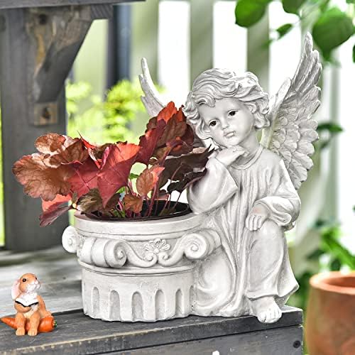 Sungmor Decorative Garden Planter, resina exclusiva de estátua de querubá, panela de flor de anjo grande