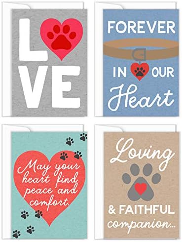 Pequenas expressões 4 cartões de simpatia de animais de estimação com mensagens e envelopes internos