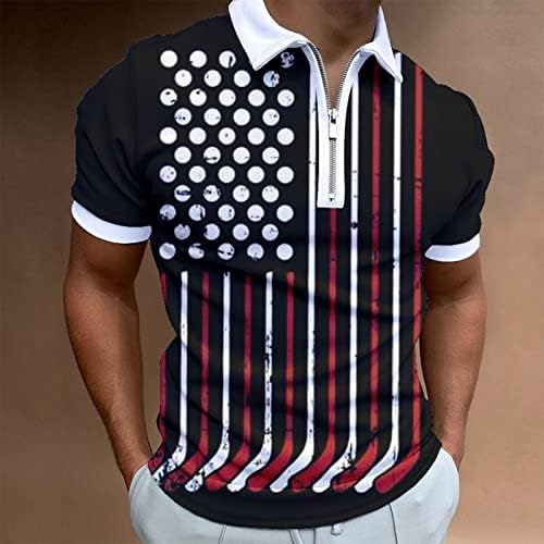 4 de julho Camisas para homens, zíper masculino American Flag Polo Camisa Impressão de Manga Curta
