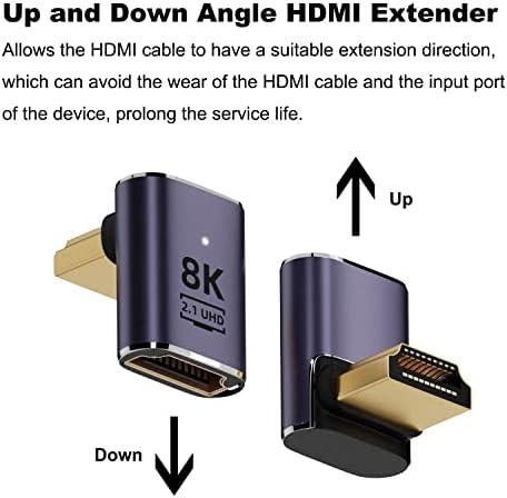 AREME 8K HDMI 2.1 Adaptador de ângulo reto, UP & Down 90 graus e 270 graus HDMI Male para HDMI Extender Conector