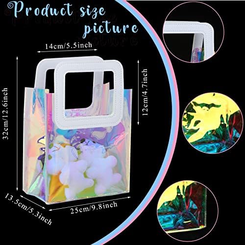 3 PCs Iridescent Gift Sachs com manusear sacos de presente de plástico holográfico transparente PVC Pequenos